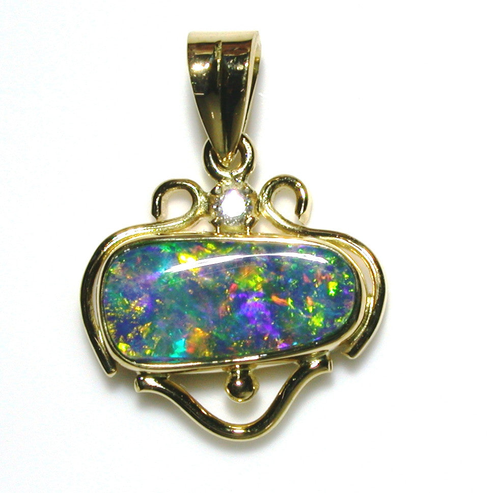Bright Green multi coloured solid boulder opal pendant
