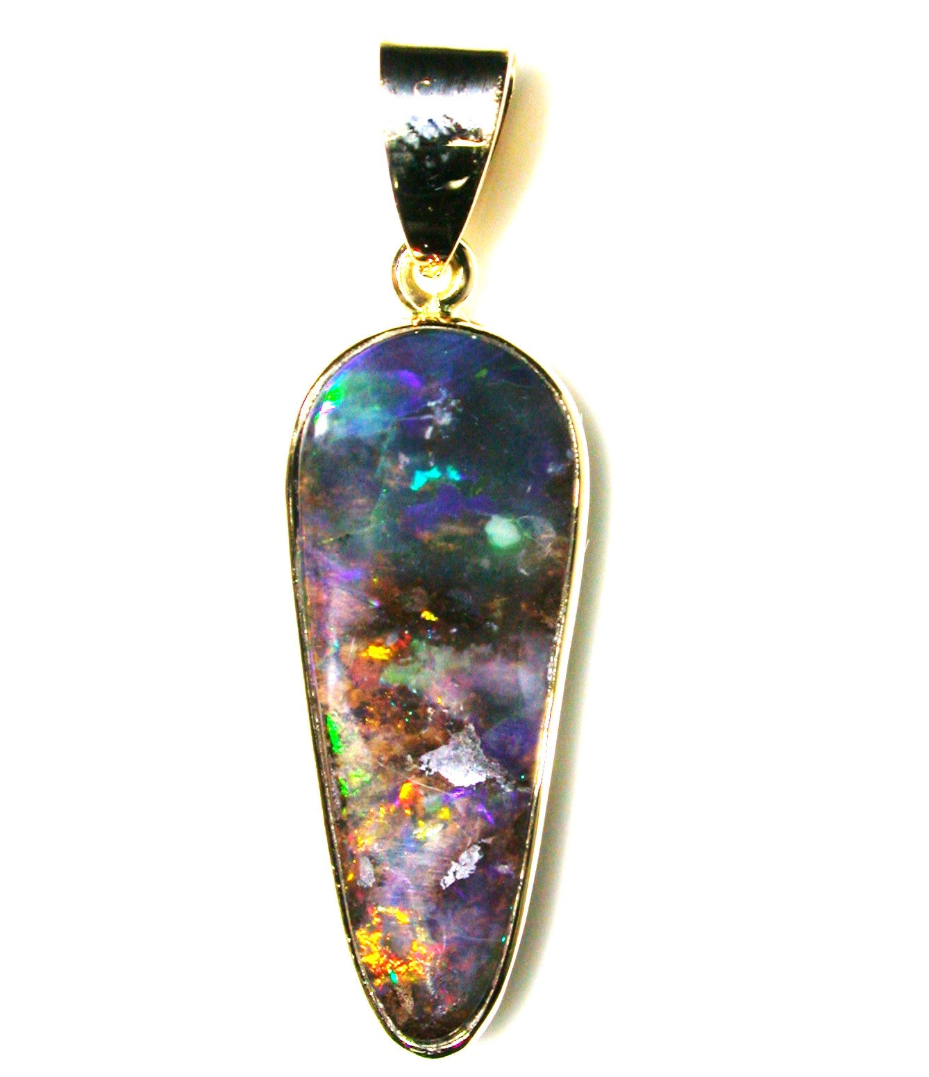 Green and Gold solid boulder opal pendant