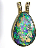 Bright Green Wood Replacement solid boulder opal pendant