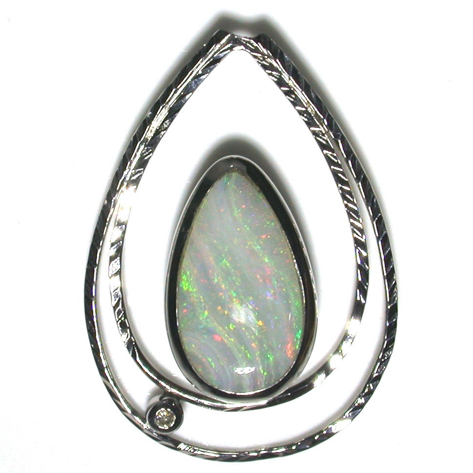 Pink and green strips solid boulder opal pendant