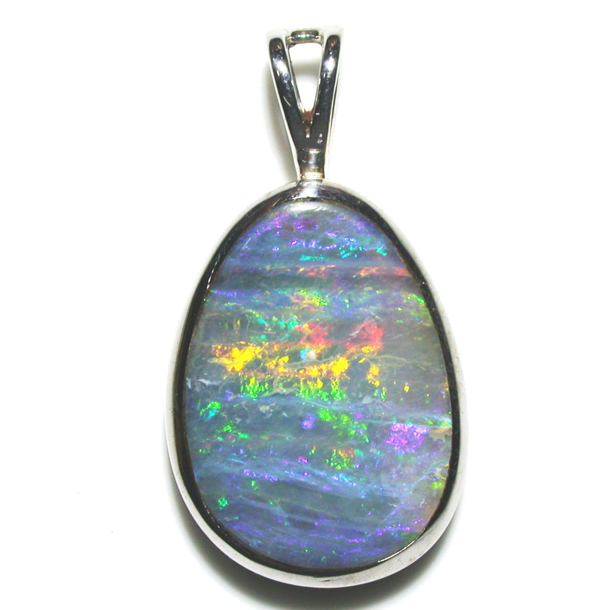 Gold, green and red  multi coloured solid boulder opal pendant
