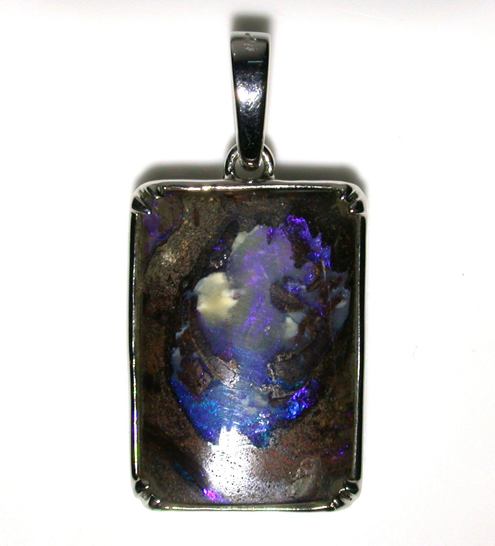 Blue wood replacement solid boulder opal pendant