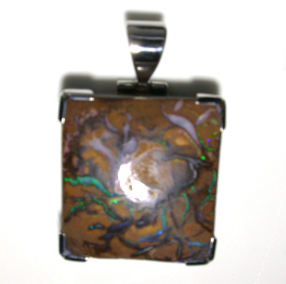 Green solid boulder matrix opal pendant