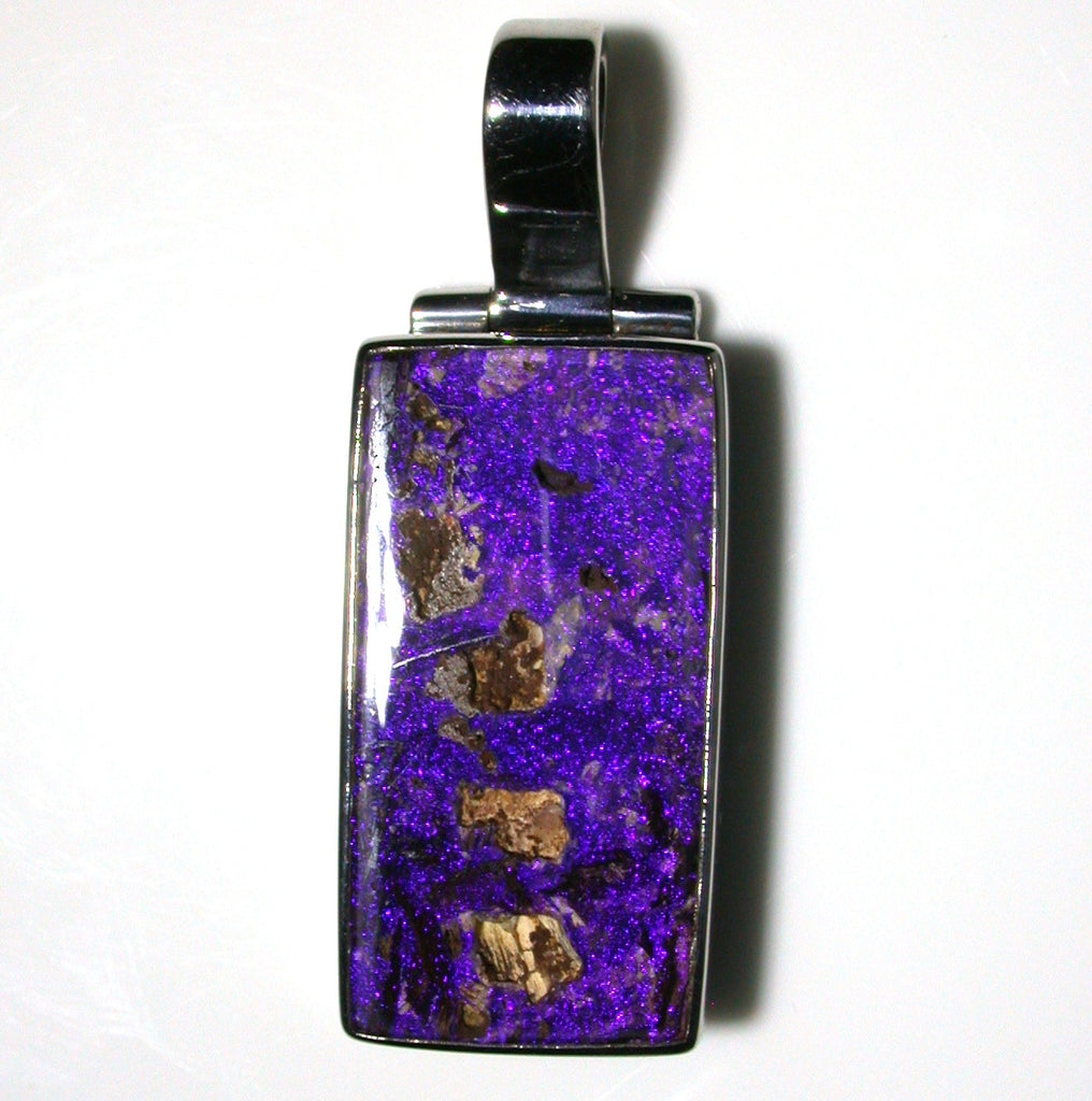 Purple wood replacement solid boulder opal pendant