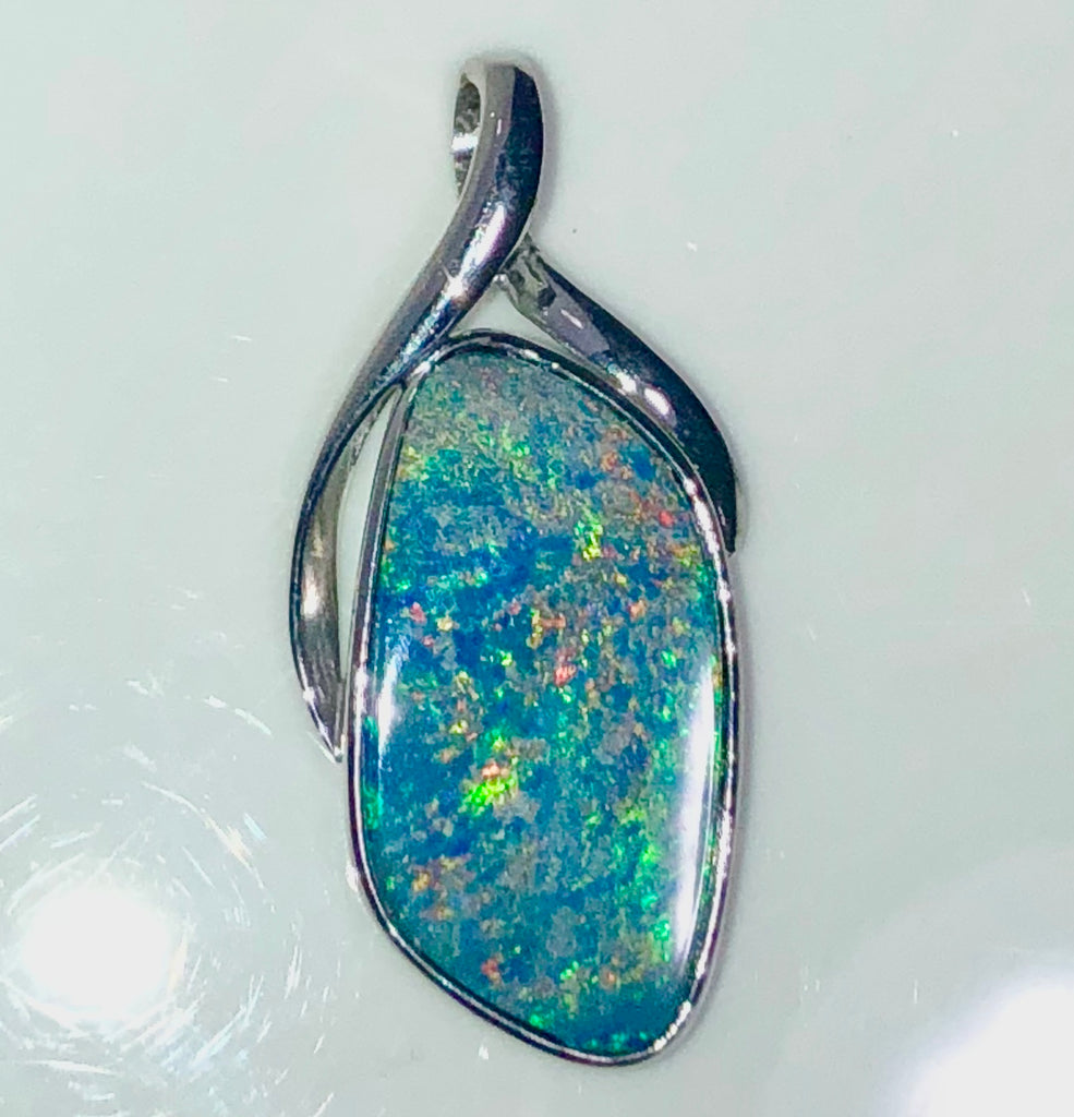Green multi coloured Doublet opal pendant