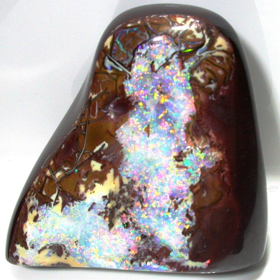 Bright hot pink multi coloured boulder opal polished specimen