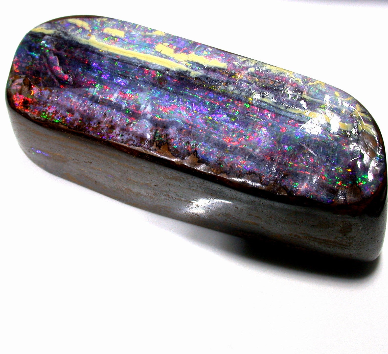 Red multi coloured boulder opal polished speciman
