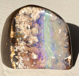 Violet Green boulder opal polished speciman