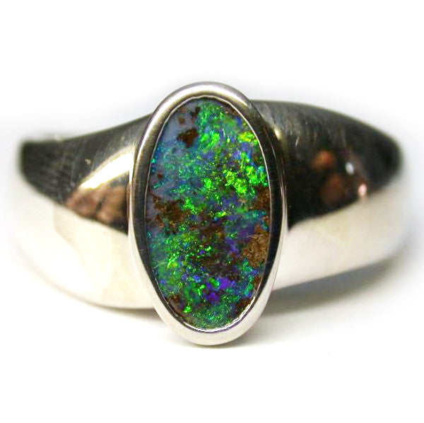 Green Sterling Silver Opal Ring