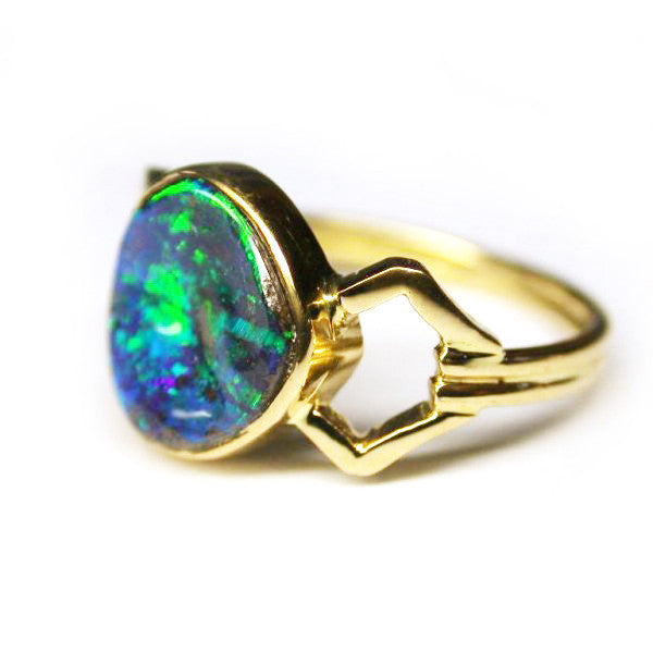 18k Green Blue Opal Ring