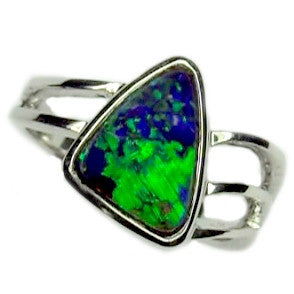 Green Orange Blue 14k White Gold Opal Ring