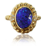Blue Boulder Opal and Diamond Ring
