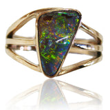 Green Multi Coloured Boulder Opal Ring