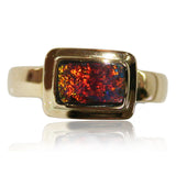 Red Orange Green Boulder Opal Ring