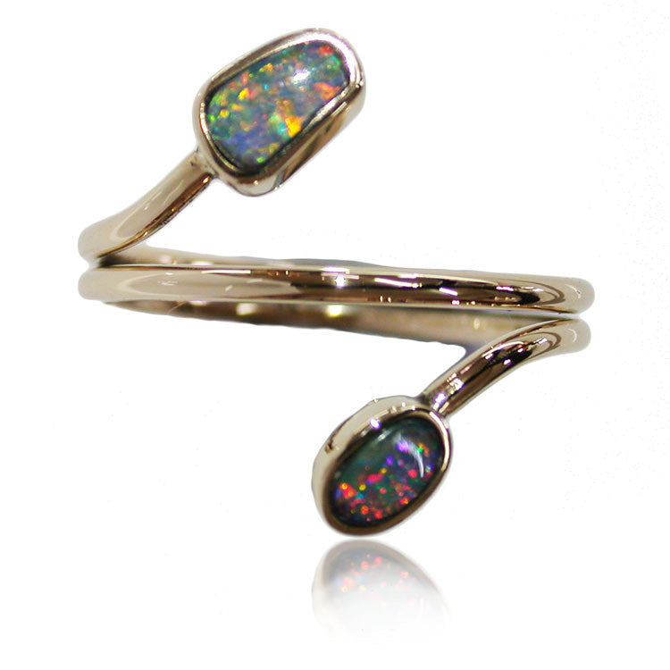 2 Stone Multi Colour Opal Ring