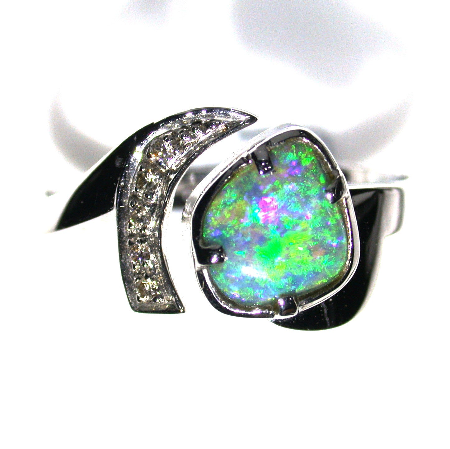 Bright Green solid boulder opal 18k Ring