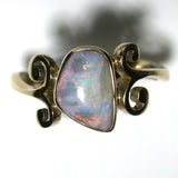 Pink multi coloured solid boulder opal from Quilpie , 9k Ring
