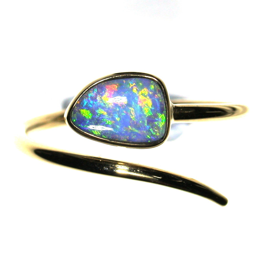Green multicoloured solid boulder opal from Quilpie , 9k Ring