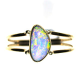 Green multicoloured solid boulder opal from Quilpie , 9k Ring