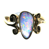 Pink multi coloured solid boulder opal ring