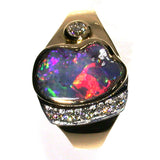 Hot pink multi coloured solid boulder opal from Quilpie , 18K Ring