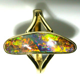 Very Bright Gold,Orange multi coloured solid boulder opal from Quilpie , 18k Ring