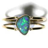Green and blue solid boulder opal from Quilpie , 9k Ring