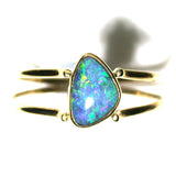 Green and blue solid boulder opal from Quilpie , 9k Ring