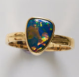 Red  Multi Coloured solid  boulder opal from Quilpie , 18K Ring