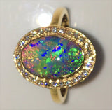 Green Multi Coloured solid  boulder opal from Quilpie , 18K Ring