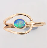Green Violet solid  boulder opal from Quilpie , 10K Ring