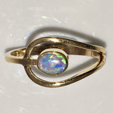 Green Violet solid  boulder opal from Quilpie , 10K Ring