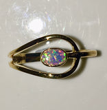 Green Multi Coloured solid  boulder opal from Quilpie , 10K Ring