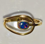Red Multi Coloured solid  boulder opal from Quilpie , 10K Ring