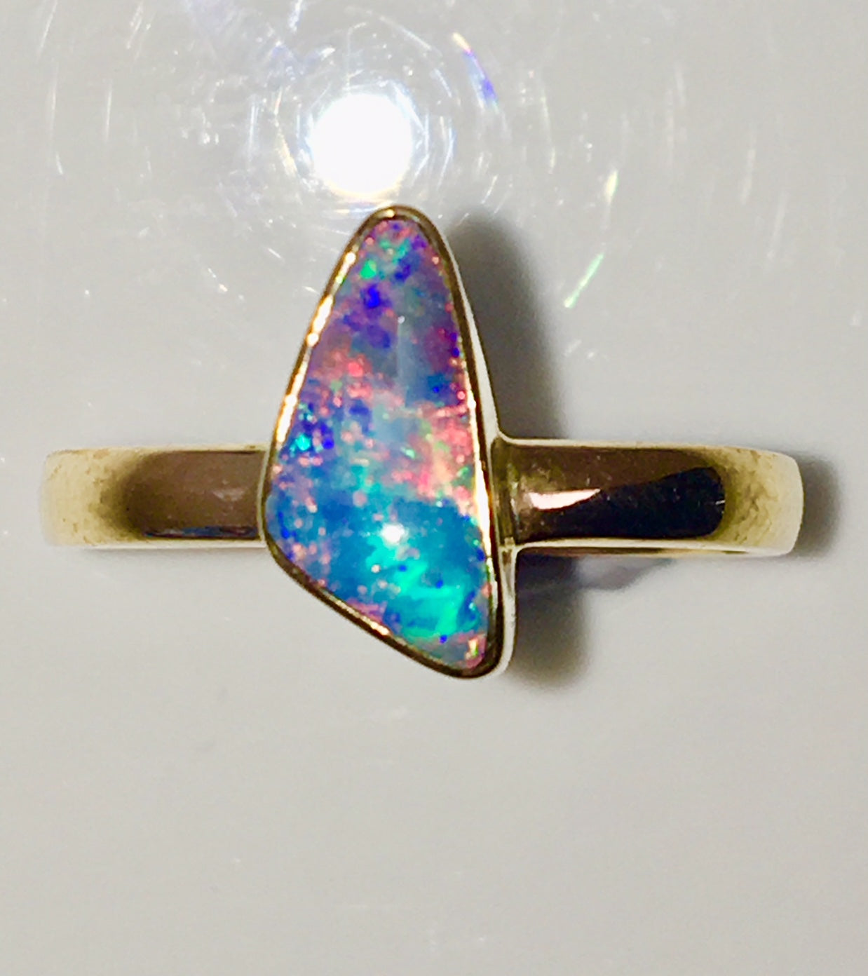 Pink Multi Coloured solid  boulder opal from Quilpie , 10K Ring