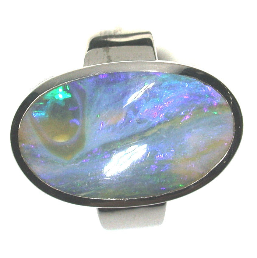 Blue and green opal sterling silver ring