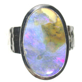 Cloudy blue sky opal sterling silver ring