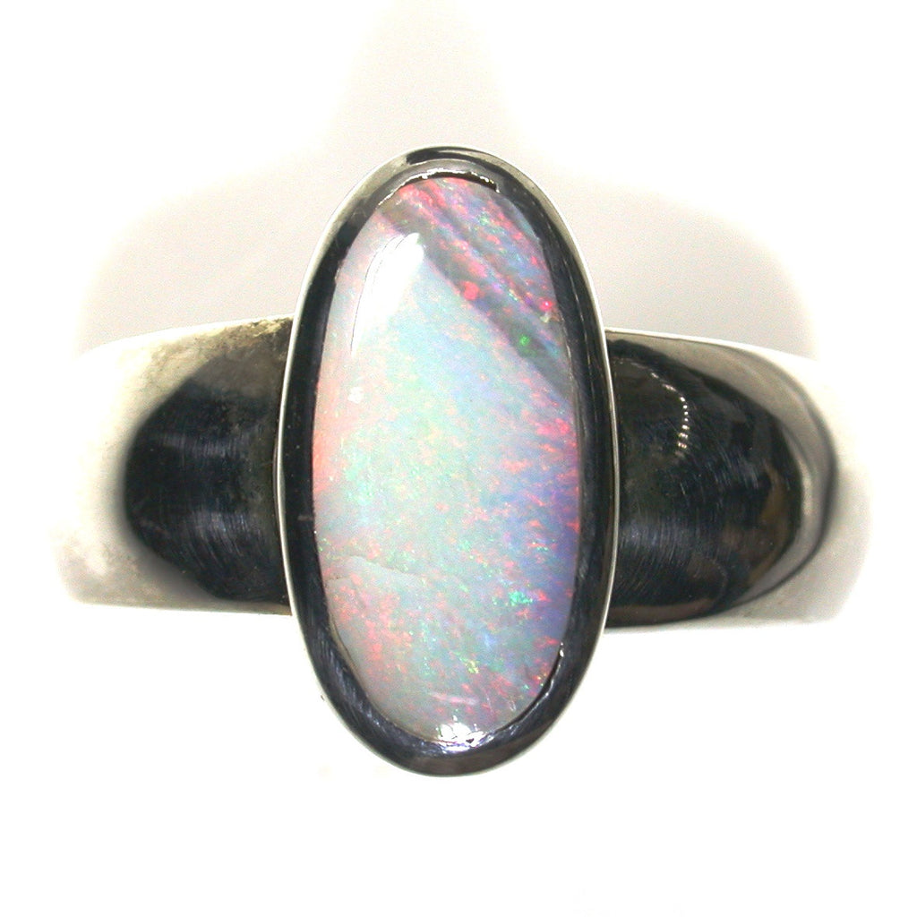 Pink multi coloured opal sterling silver ring