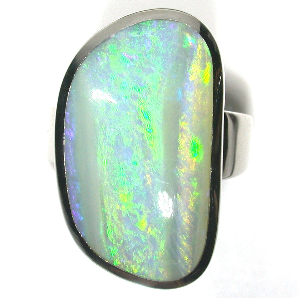 Green multi coloured opal sterling silver ring