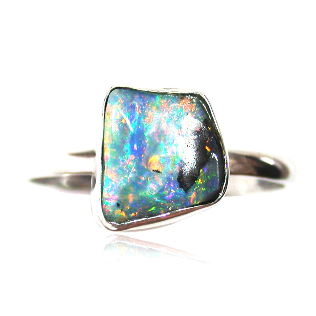 Pink, blue multi coloured sterling silver ring