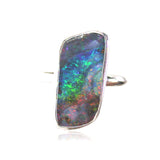 Green and pink opal sterling silver ring