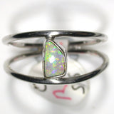 Green multicoloured solid boulder opal from Quilpie , Sterling silver  Ring