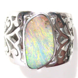 Green, gold multi coloured sterling silver ring