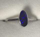 Blue solid boulder opal sterling silver ring