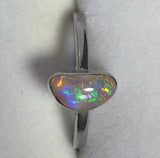 Multi coloured solid boulder opal sterling silver ring