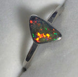 Red Green solid boulder opal sterling silver ring