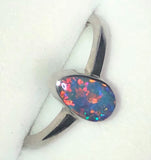 Red Blue multi coloured solid boulder opal sterling silver ring