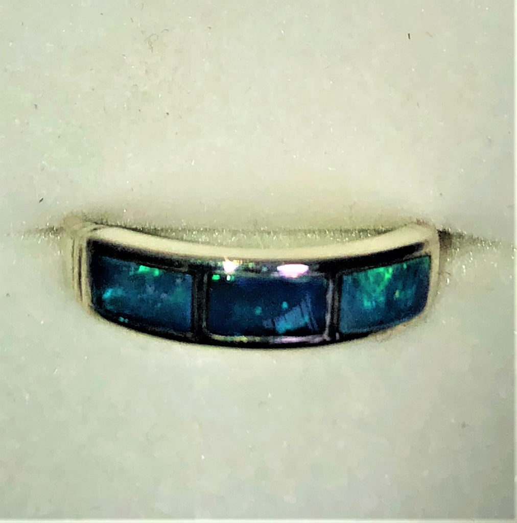 Blue Green Crystal opal inlay Ring
