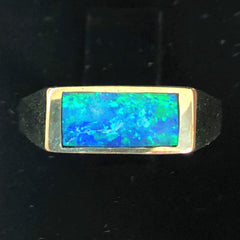 Bright Green Blue Crystal opal inlay Ring