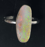Green Pink solid boulder opal sterling silver ring